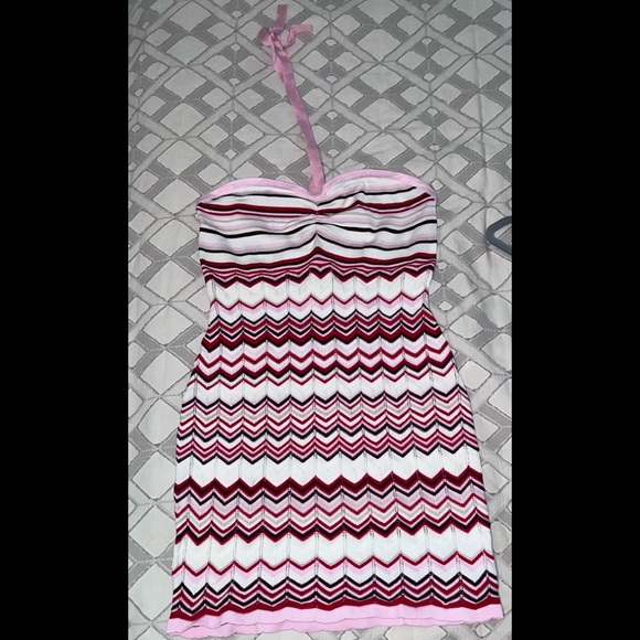 Pink Combo Mix Halter Zig Zag Dress - Picture 2 of 10